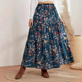Printed Bohemian Asymmetric Midi Skirt in Peacock Green or Khaki