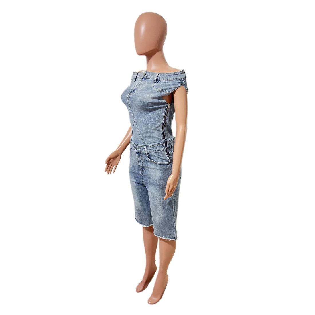 Women's Casual Denim Romper Short Sleeve One Piece Jumpsuit