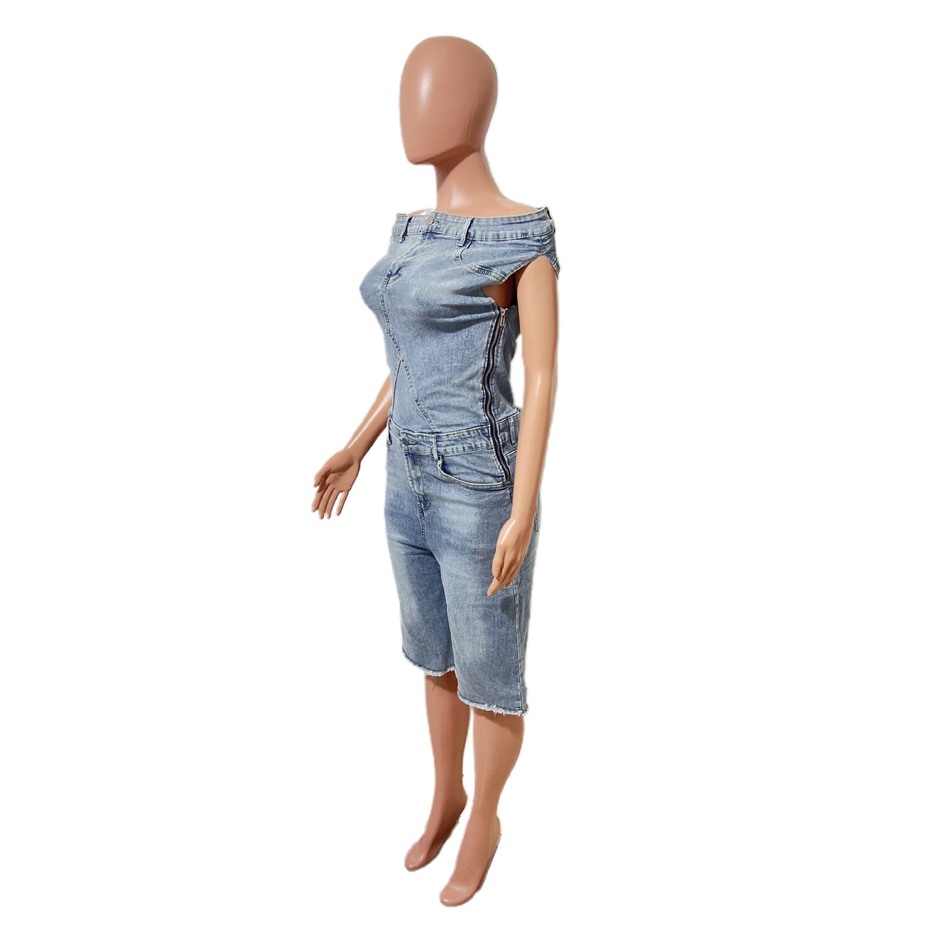 Women's Casual Denim Romper Short Sleeve One Piece Jumpsuit