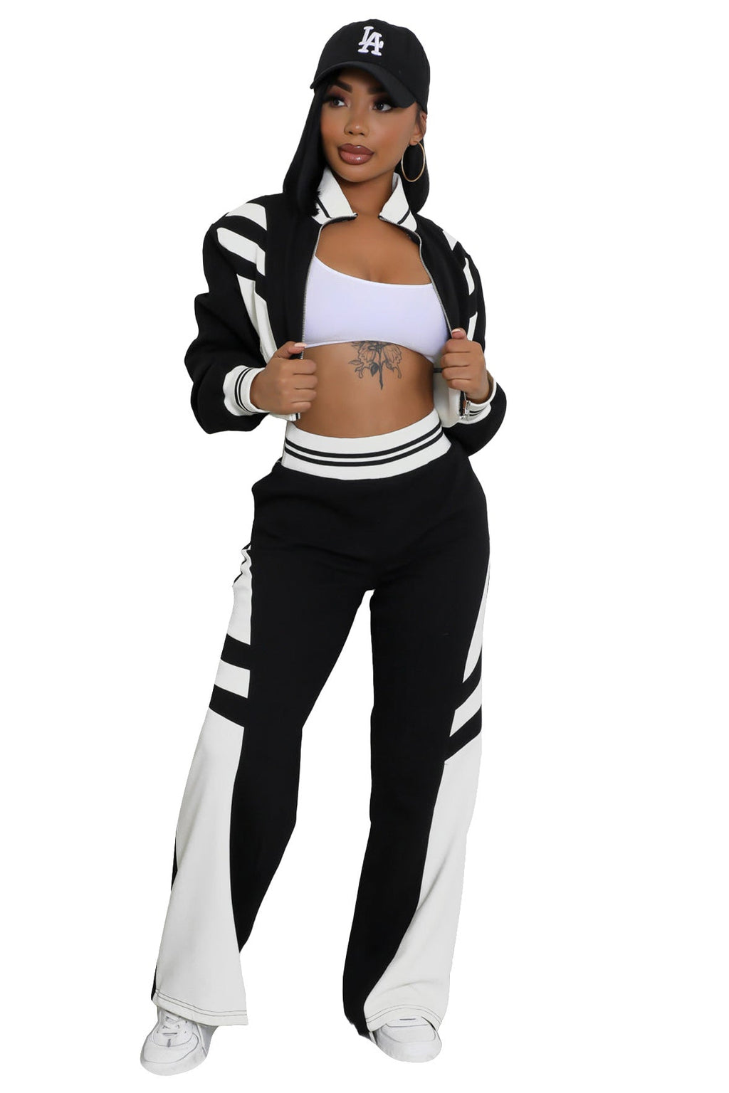 Women's Knit Two Piece Pant Set | Crop Top & Wide Leg