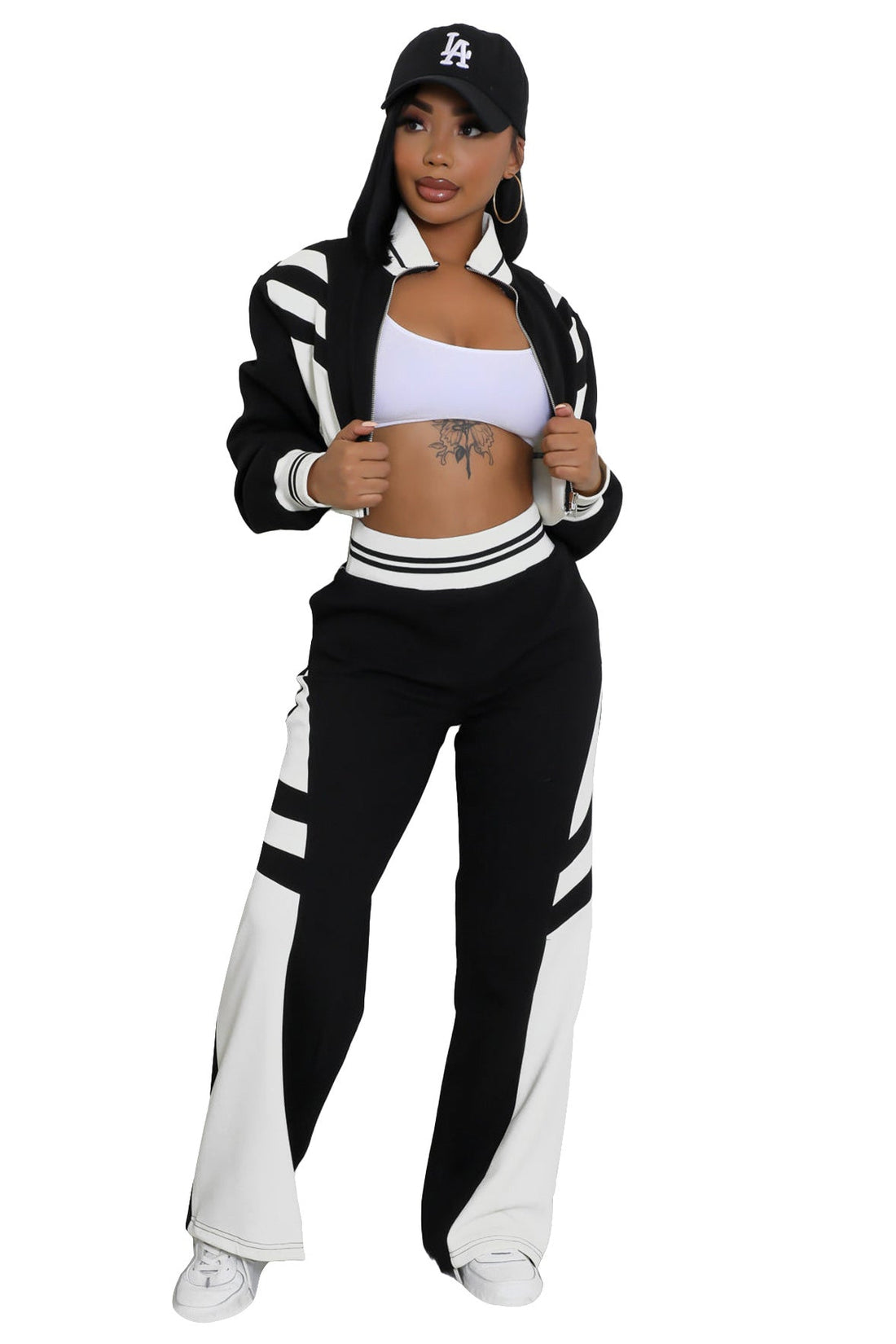Women's Knit Two Piece Pant Set | Crop Top & Wide Leg