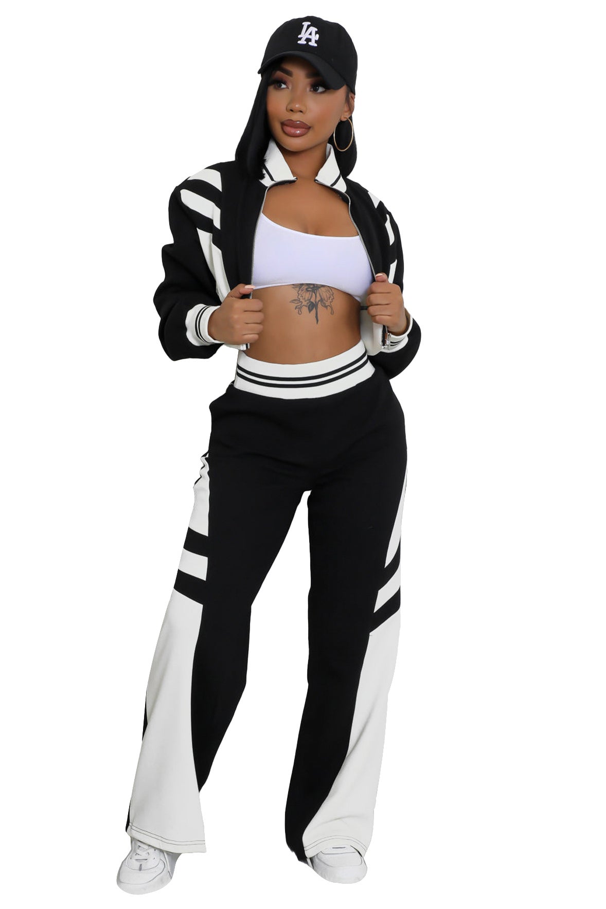 Women's Knit Two Piece Pant Set | Crop Top & Wide Leg