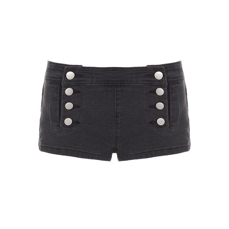 Street Casual Two Piece Sets Letters Printed Waist Controlled Diagonal Shoulder T shirt Breasted Slim Denim Shorts