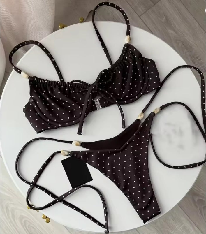 Ruched Tie-Front Bikini Set Boho Vacation Women's Swimsuit