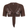 Retro Floral Print Lace V neck Lace up Short Sleeve T shirt Street Sexy Short Smock Top