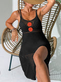 Floral Crochet Hollow Out Beach Dress Sleeveless Split Dress