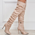 Pointed-Toe Suede Stiletto Boots with High Zipper — European / American Chic