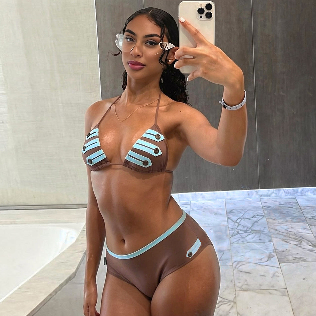 Modern Halter Backless Bikini Set with Lace Up Ties