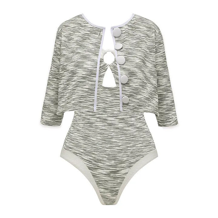 Swimming Suit Gray Sweet Chanel One Piece Swimming Gray Cardigan