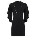 Dark Goth Sexy V neck Special Eyelet Dress Fashionable Light Mature Ruffle Sleeve Sheath Dress Women