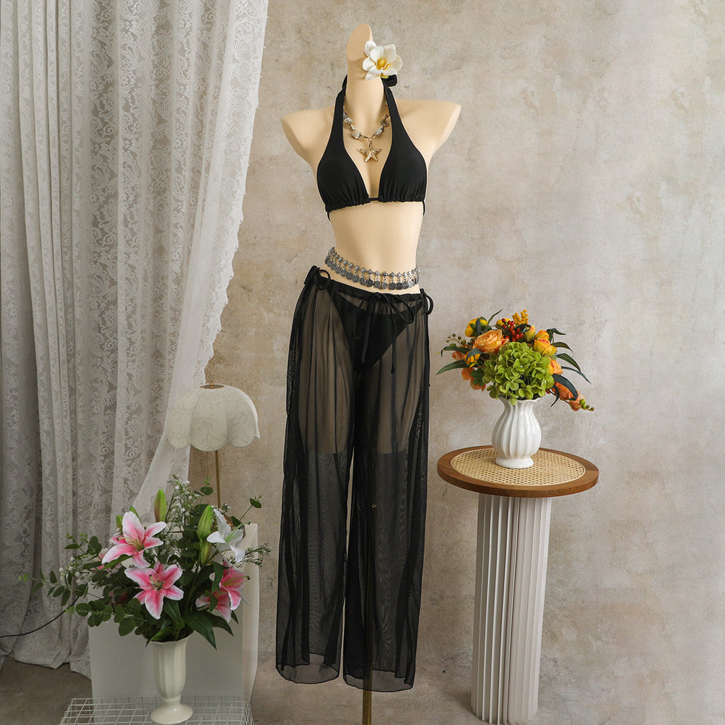 Three-Piece Bikini Swimsuit Set with Matching Beach Trousers