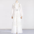Socialite Elegant Dress Summer Collared Embroidery Water Soluble Floral Patchwork Waist Slimming Maxi Dress for Women