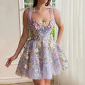 Women Three Dimensional Floral Embroidered Sheath Sexy Cami Dress Organza