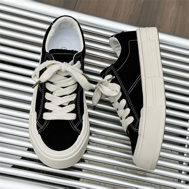 Women’s Canvas Platform Sneakers in Black and Grey - Image 4