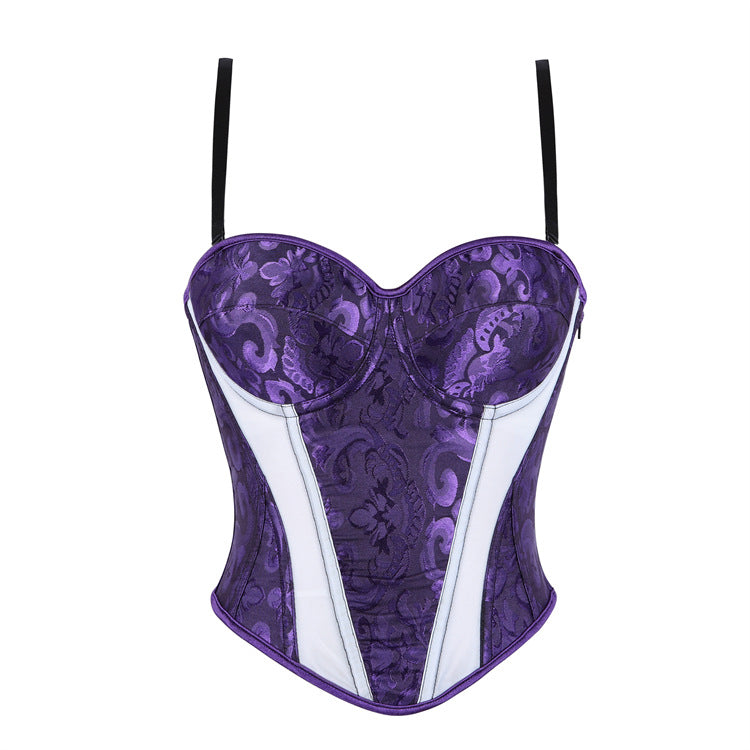 Purple Color Matching Double Strap Ladies Belt Cup Saucer Chest Court Bone Clothing
