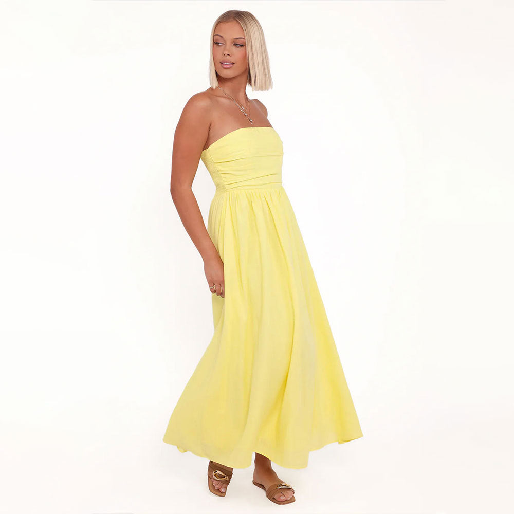 Women Tube Top Dress Summer Yellow Small Sleeveless Elegant Elegant Sexy Dress