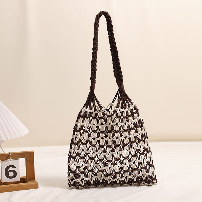 Woven Macrame Tote Bag for Beach Vacation Stylish Handheld Purse - Image 4