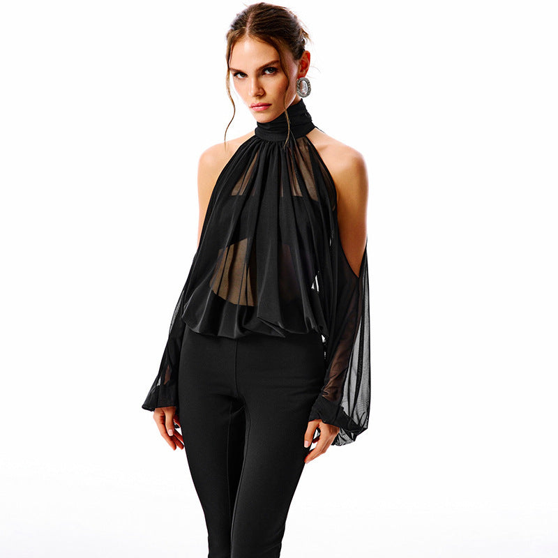 Women Clothing Autumn Winter Solid Color round Neck off the Shoulder Long Sleeve Top Tube Top Cropped Trousers Three Piece Set