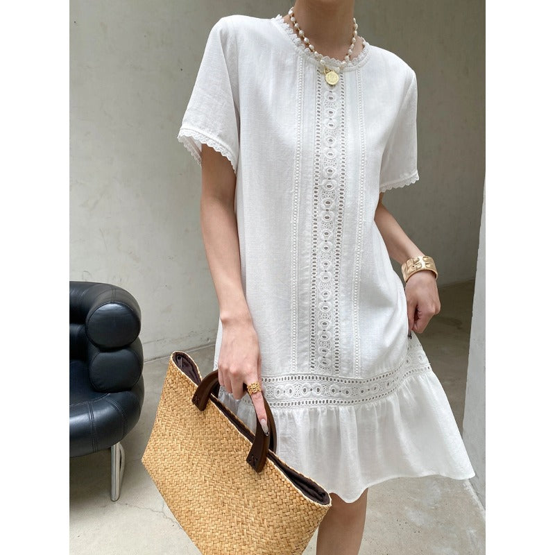 Sinan First Love Atmosphere Tencel Lyocell Hollow Out Cutout Lace Embroidery French Dress Small