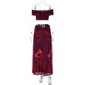 Women off Neck Peplum Top Floral Print Maxi Dress Casual Faux Two Piece Sets