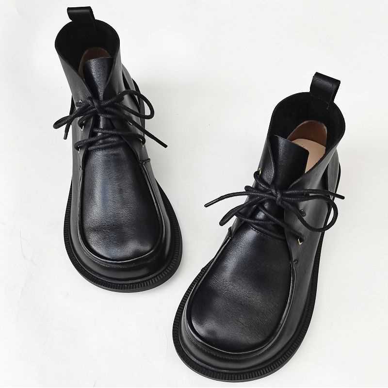 Women's Genuine Leather Chunky Big-Toe Ankle Boots Retro Style - Image 2