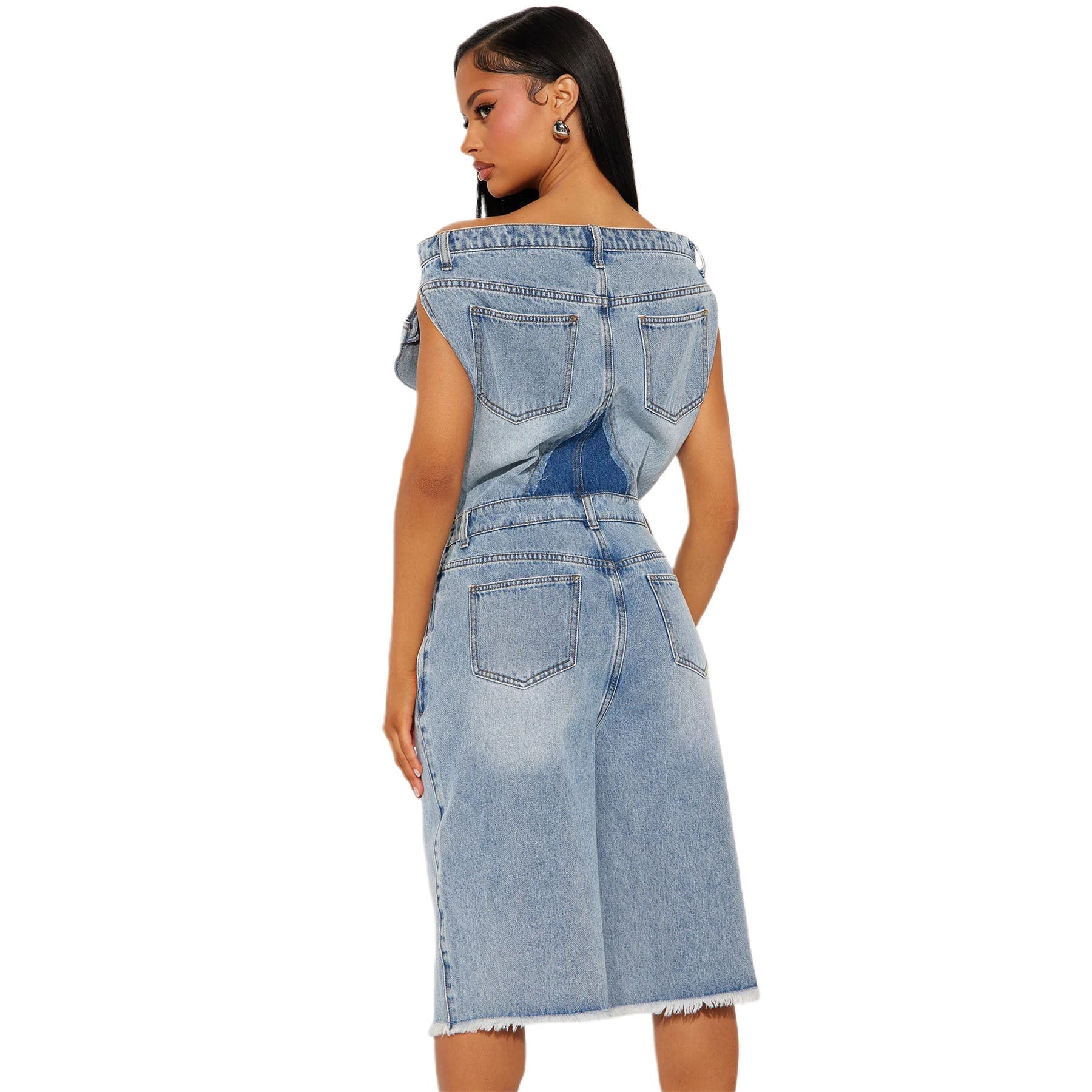Women's Off-Shoulder Denim Romper | Sleeveless Bermuda Shorts