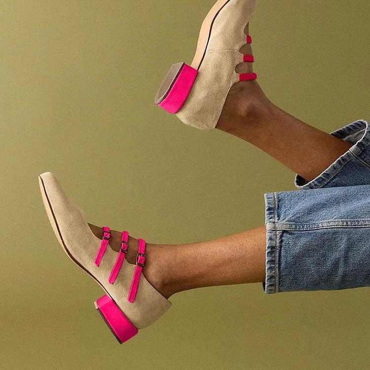 Leisure Low Heel Three-Breasted Women’s Shoes — Triple Button Casual Shoes