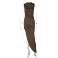Summer Personality Slim Fit Pleated Sheath Side Slit Sleeveless Dress Women