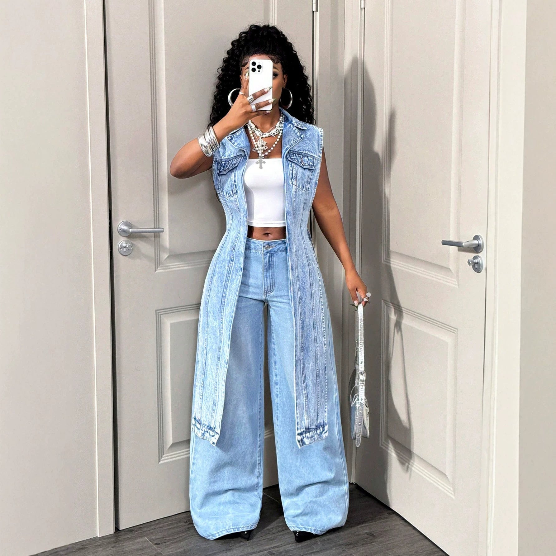 Outdoor Casual Women Denim One Piece Coat