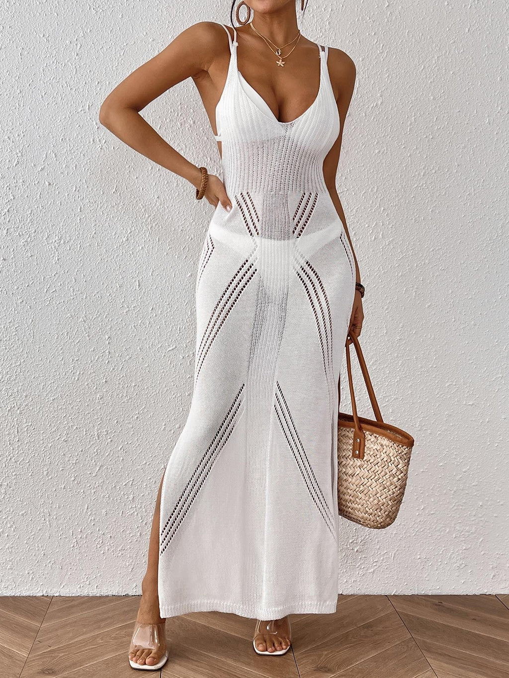 Women’s Boho Maxi Beach Dress, Sleeveless Backless Split Dress