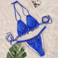 Pink Two Piece Gem Embellished Halter Bikini Sexy Swimsuit