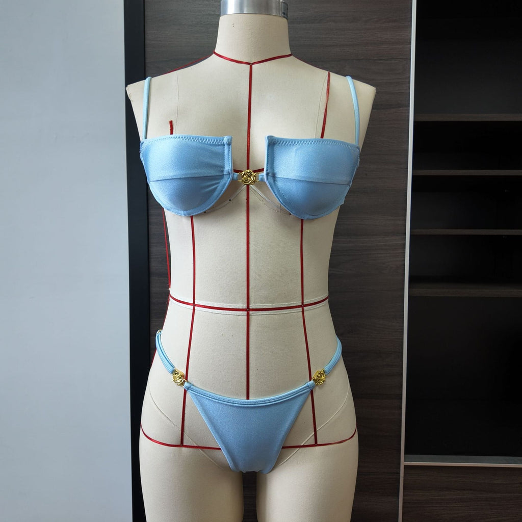 Solid Color Ruched Nylon Split Bikini with Hard Cup
