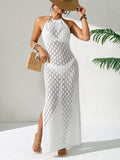 Boho Knit Halter Maxi Dress - Backless Cutout Vacation Beachwear