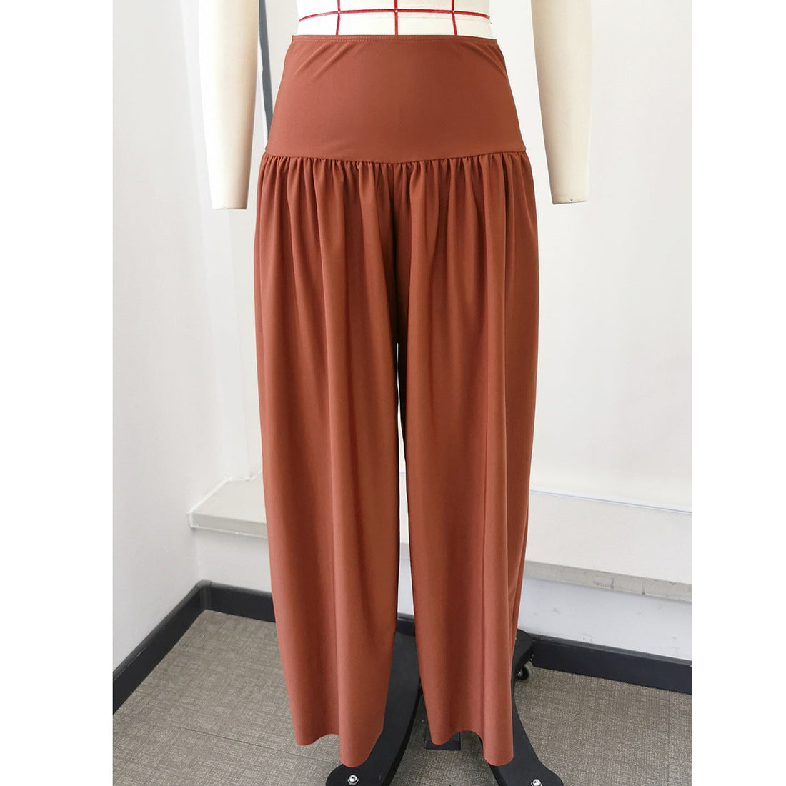 Rust-Brown Three-Piece High Waist Bikini and Wide Leg Pants Set