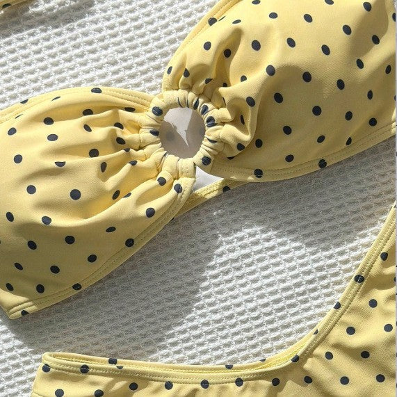 Women’s Polka Dot Strapless Bikini Set Boho Vacation Swimwear