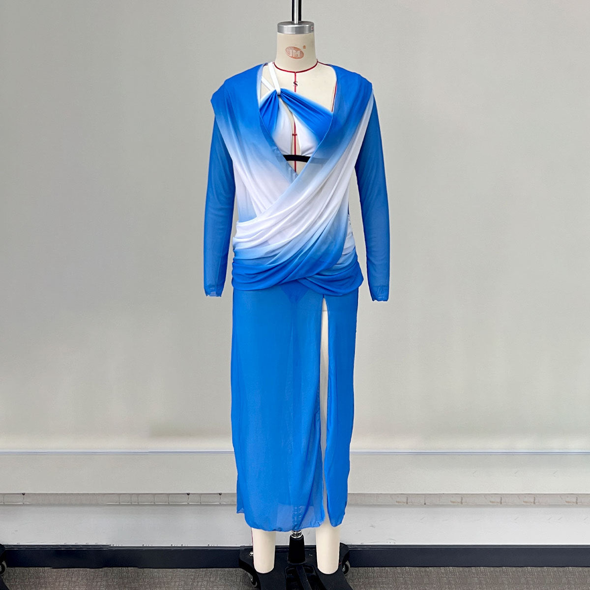Gradient Blue Ombre Cutout Bikini and Maxi Cover Up Set