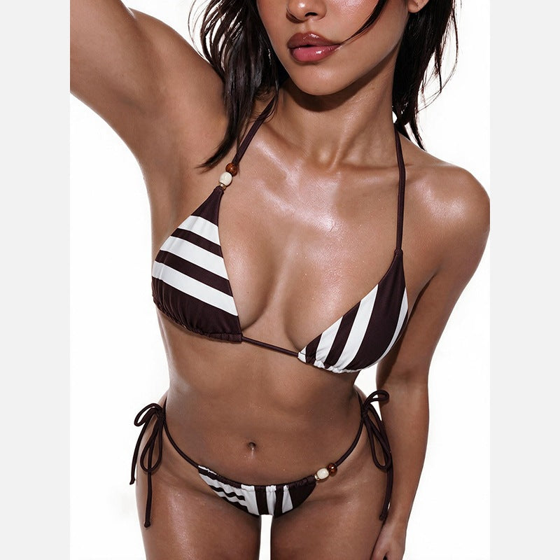 Color Matching Lace up Bikini Sexy Split Swimsuit Women Beach Spring Swimsuit Bikini