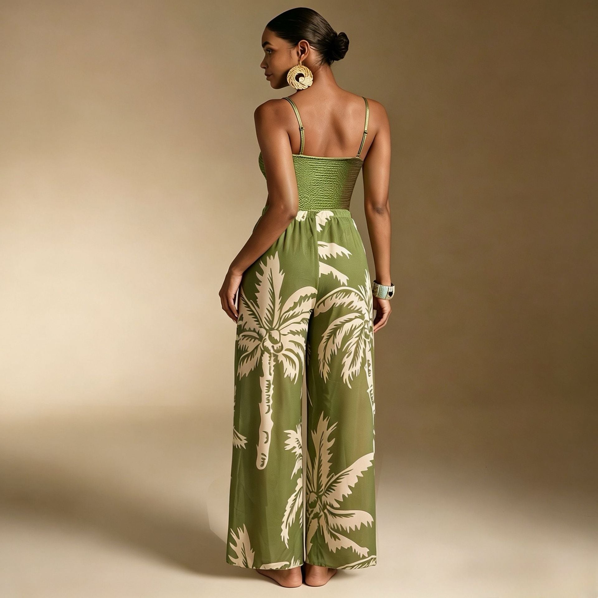Bohemian Two-Piece Tropical Print Sleeveless Swimsuit Set