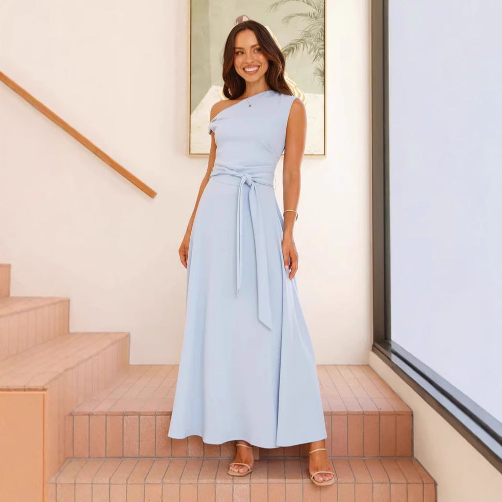 Women Summer Office Solid Color Sexy Lacing Dress