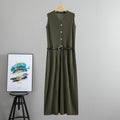 Summer Wear French Sleeveless Knitted Vest Pleated Elegant Dress Belt Cinched Slimming Maxi Dress Women