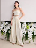 White Slim Fit Rhinestone Crop Top & Wide Leg Pant Set - Image 2