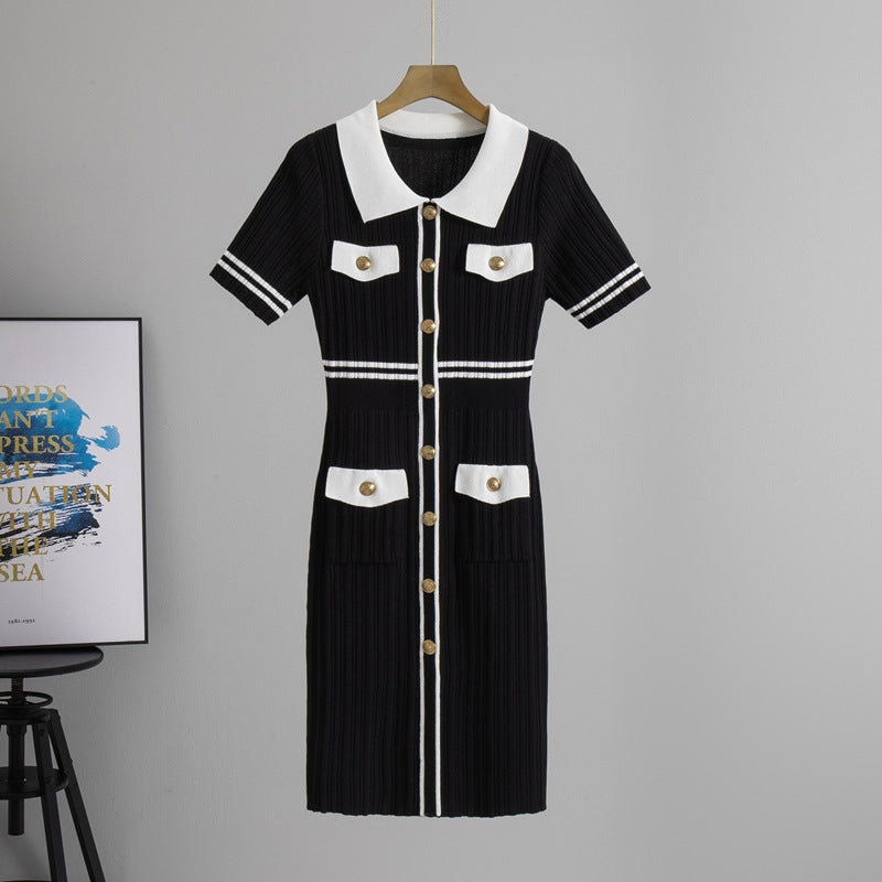 Adult Lady like Woman Slim Fit Slimming Knitted Hip Dress Summer Long Office Short Sleeve Dress