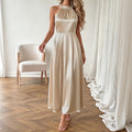 Simple Light Luxury Champagne Satin Halter Beaded Collar Dress
