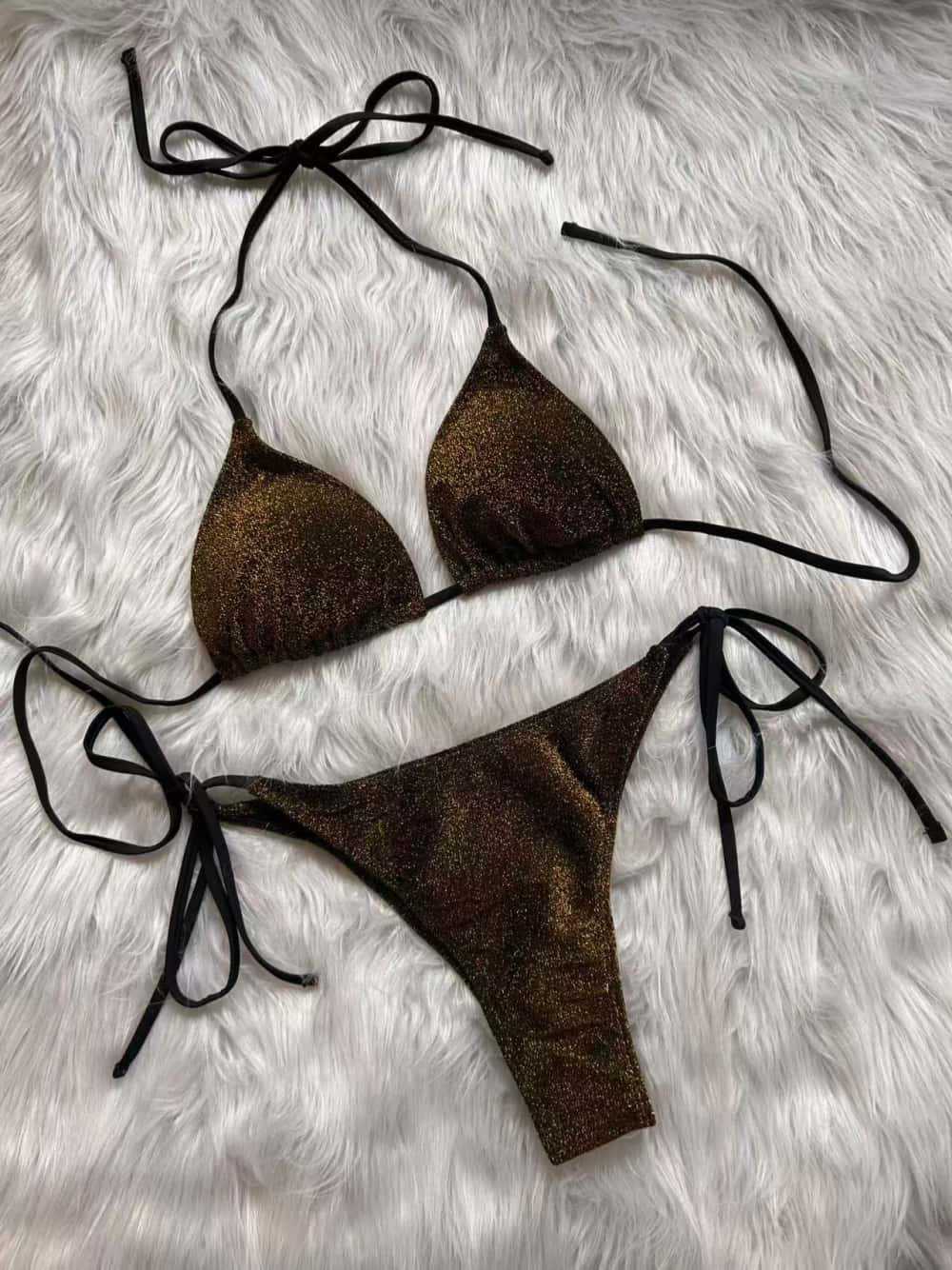 Sexy Backless Halter Lace-Up Bikini Split Swimsuit for Summer