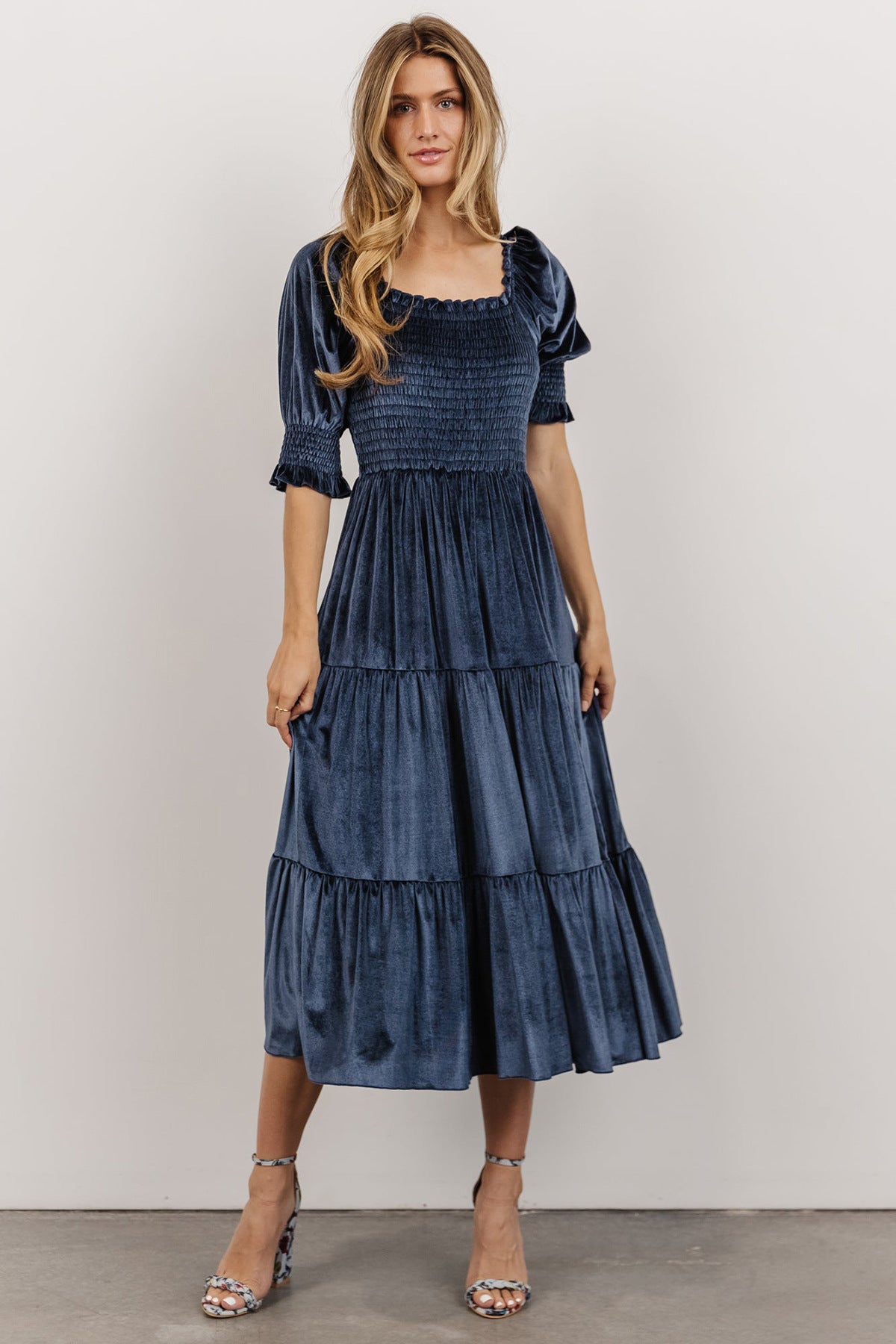 Spring Summer Gold Velvet Square Collar Ruffles High Waist Tight Office Dress