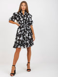 Summer Belt Tight Waist Shirt Bubble Sleeve Printed Dress
