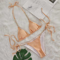 Women's Halter Neck Ruched Metal Chain Bikini Swimsuit