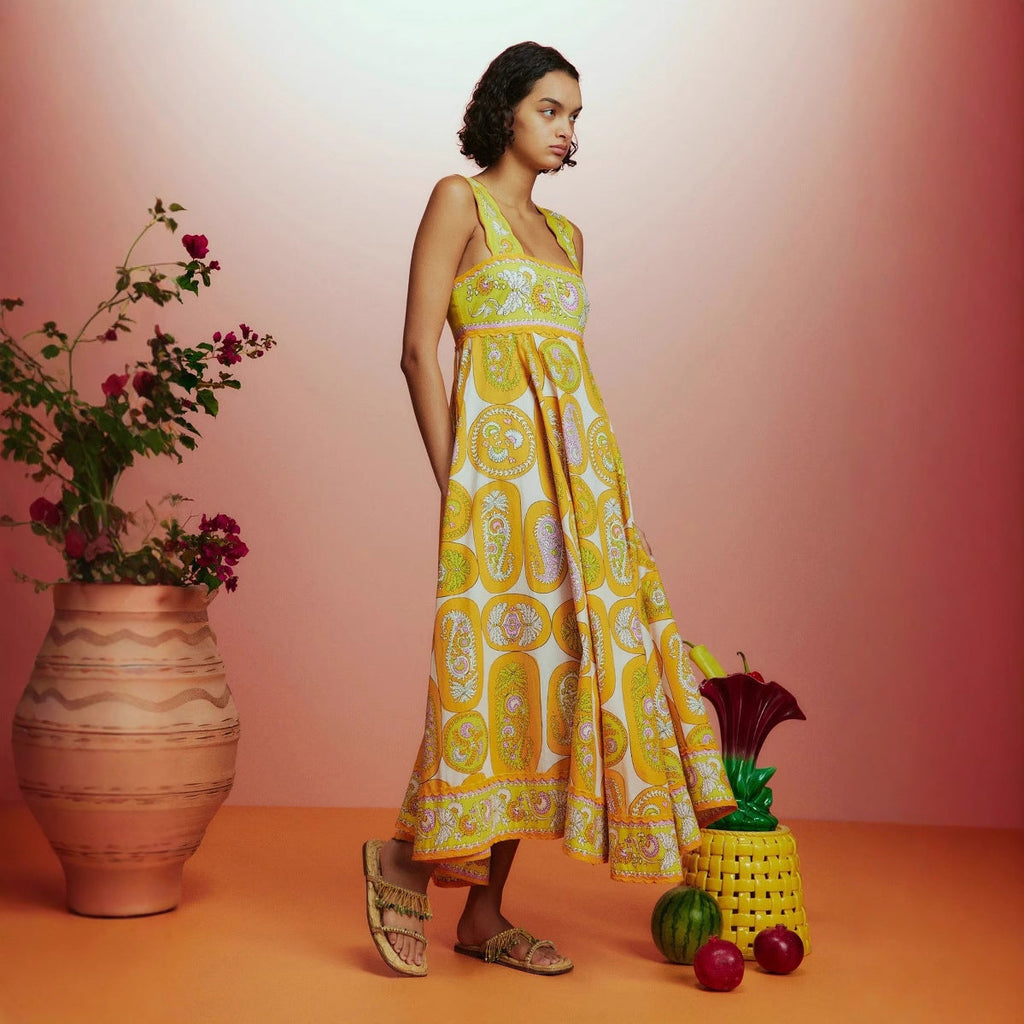Summer Sexy Sling Printed High Waist Big Swing Dress Women
