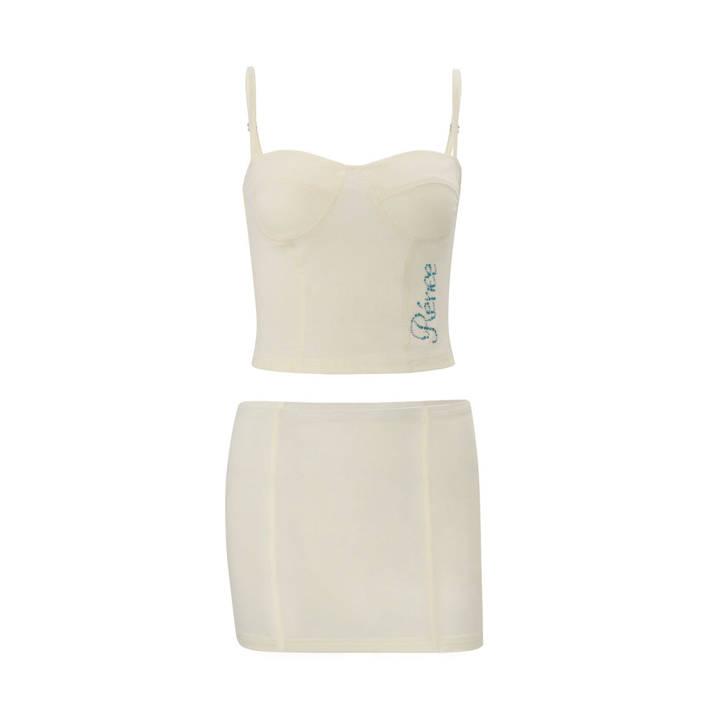 Women Clothing Summer Sexy Camisole Low Waist Printed Hip Skirt Set