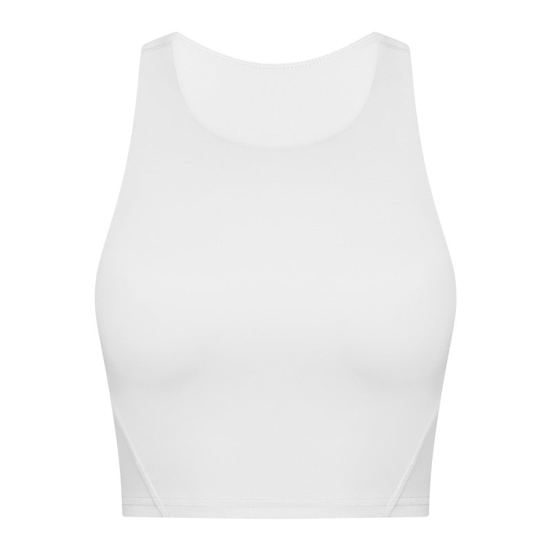 Spring Summer Pull High round Tie Chest Pad Yoga Vest Nude Feel Tight High Elastic Sports Fitness Top Women